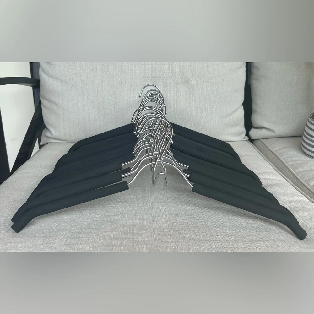 Set of 15 Black Foam and Silver Non-Slip Hangers